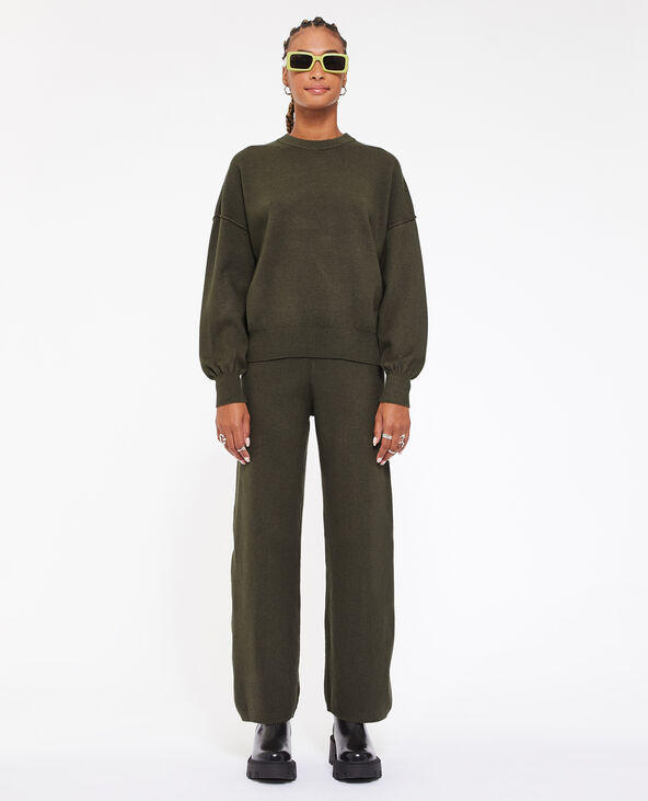 Pull col rond en maille compacte vert kaki - Pimkie
