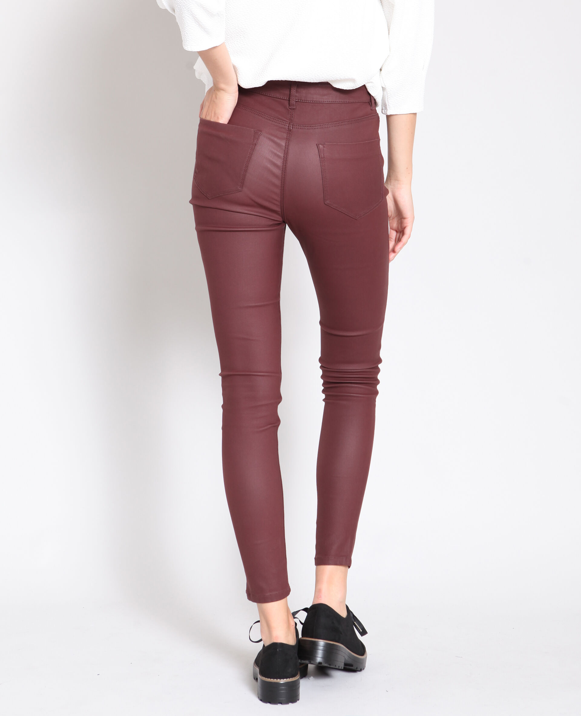 Pantalon enduit bordeaux femme