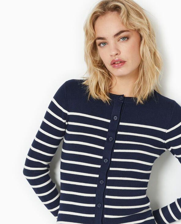 Robe boutonnée en maille rayée bleu marine - Pimkie