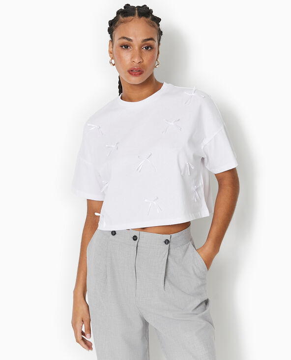 T-shirt court avec nœuds blanc - Pimkie