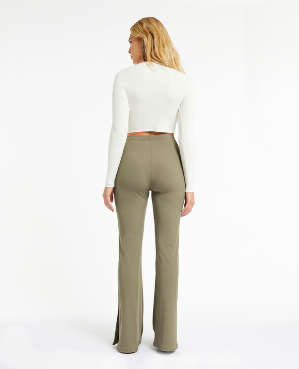 Pantalon flare en maille côtelée vert kaki - Pimkie