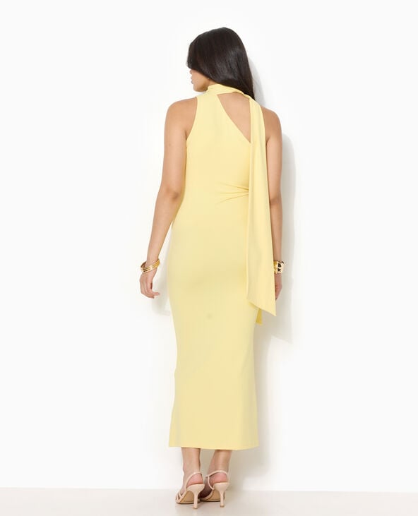 Robe longue et moulante asymétrique avec foulard Jaune pâle - Pimkie