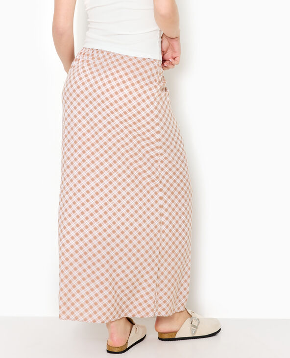 Jupe longue ceinture élastiquée motif carreaux beige - Pimkie