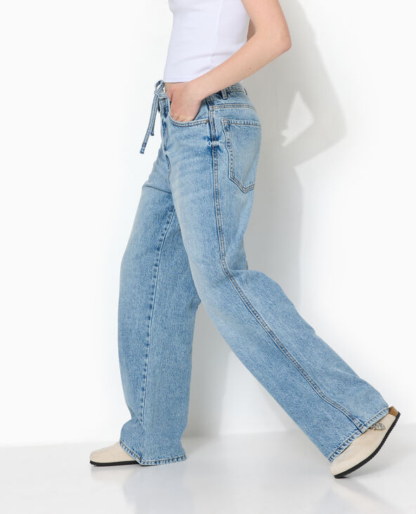 Jean baggy taille basse avec ceinture à nouer bleu - Pimkie
