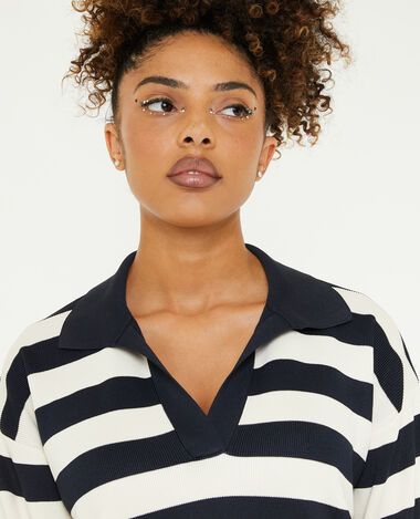 Pull col polo motif rayures blanc - Pimkie