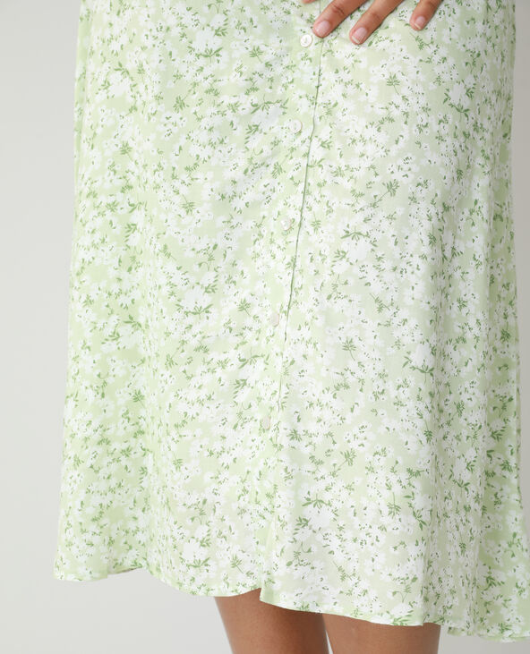 Jupe midi boutonnée et fleurie vert de gris - Pimkie