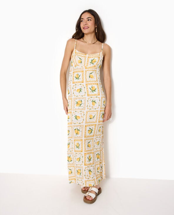 Robe longue encolure empire motif citrons jaune - Pimkie