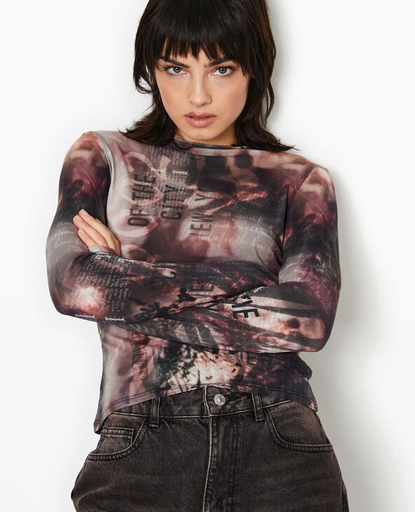 Top manches longues col roulotté motif lettres marron - Pimkie