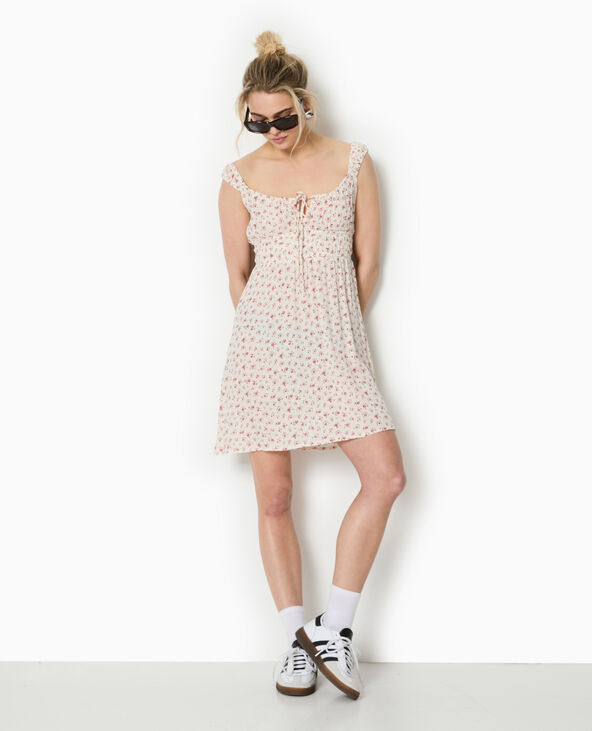 Robe bretelles encolure empire motifs fleurs blanc - Pimkie