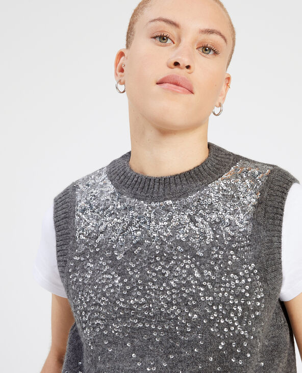 Pull sans manche sequins gris chiné - Pimkie