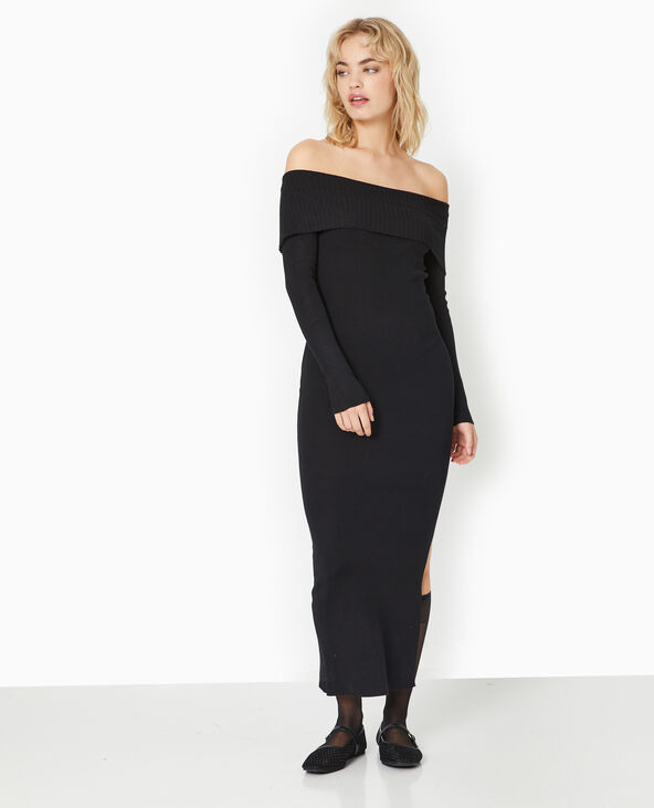 Robe longue en maille encolure Bardot noir - Pimkie