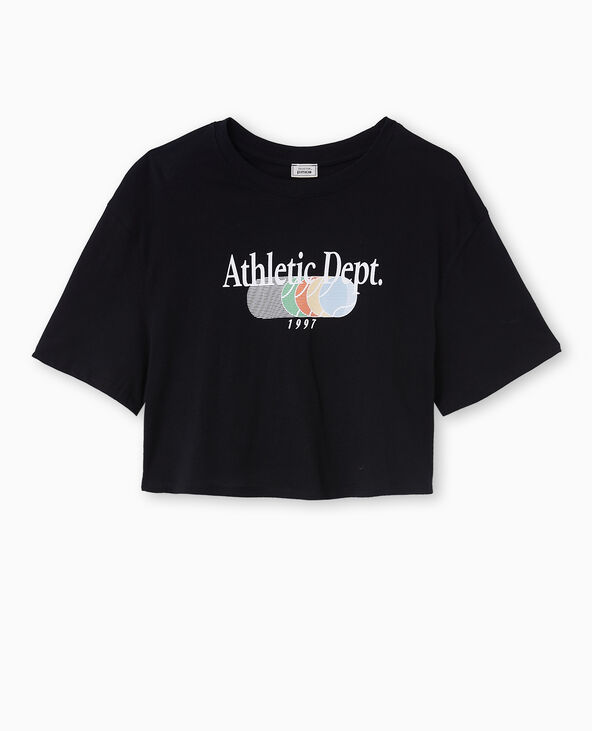 T-shirt cropped avec print devant noir - Pimkie
