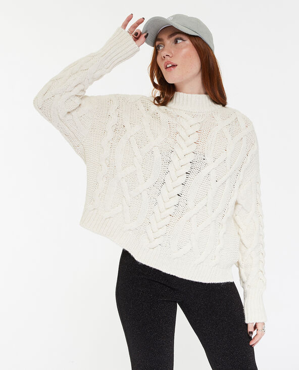 Pull en grosse maille torsadée col montant écru - Pimkie
