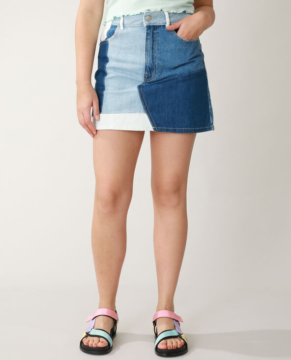 Jupe en jean patchwork bleu - Pimkie