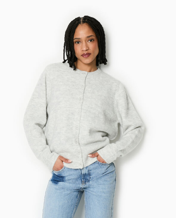 Gilet col rond gris chiné - Pimkie