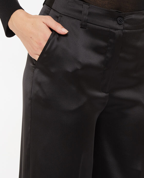 Pantalon droit et large en satin noir - Pimkie