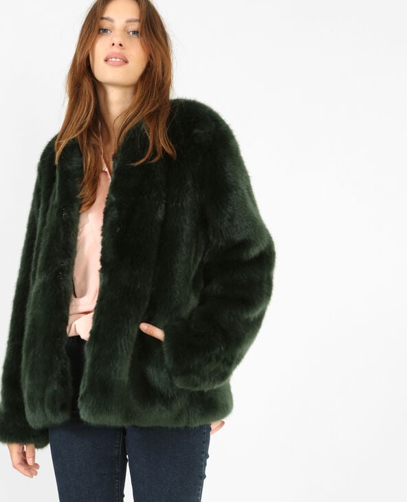 Manteau en fausse fourrure vert foncé - Pimkie