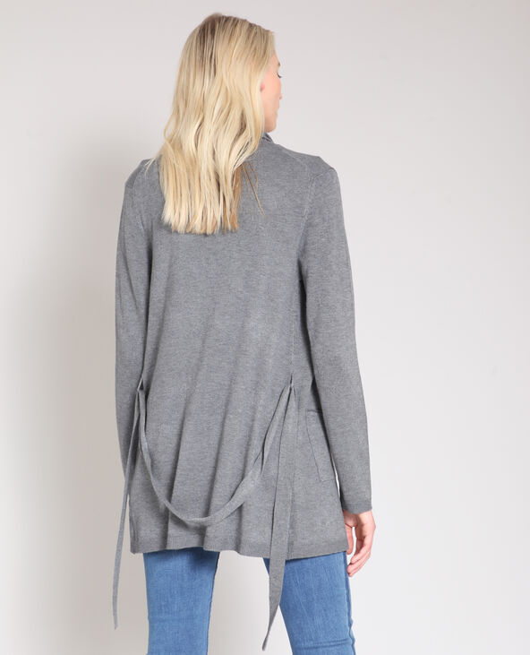 Gilet long à ceinture gris chiné - Pimkie