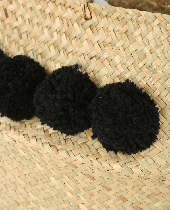 Panier tressé à pompons noir - Pimkie