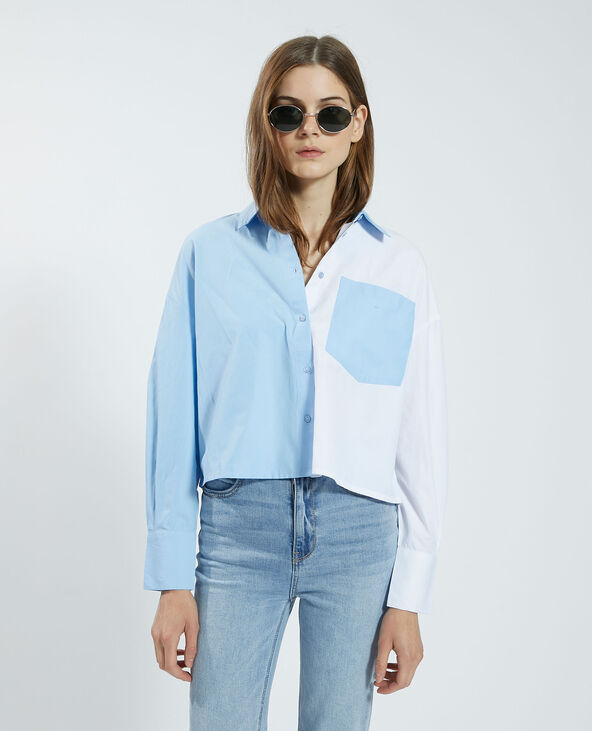 Chemise cropped bicolore bleu - Pimkie
