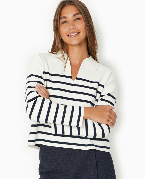 Pull avec col en maille rayée blanc - Pimkie