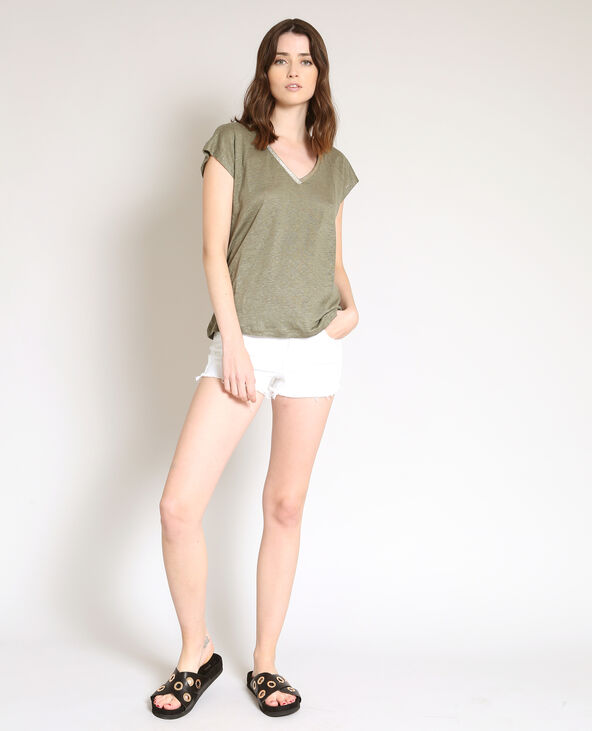 T-shirt en lin vert de gris - Pimkie