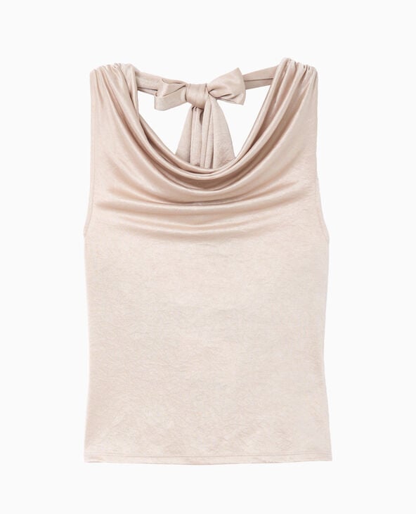 Top dos-nu col bénitier en maille satinée beige - Pimkie