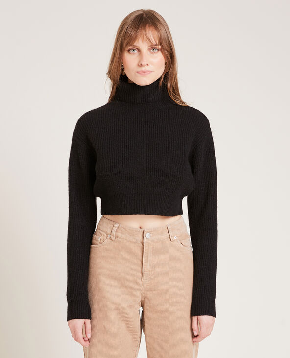 Pull cropped col roulé noir - Pimkie