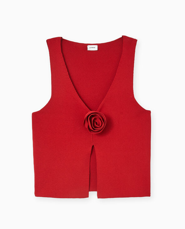 Top sans manches en maille avec fleur rouge - Pimkie
