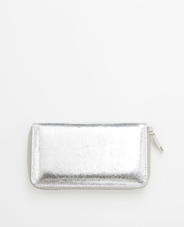 Pochette en simili cuir métallisé argent