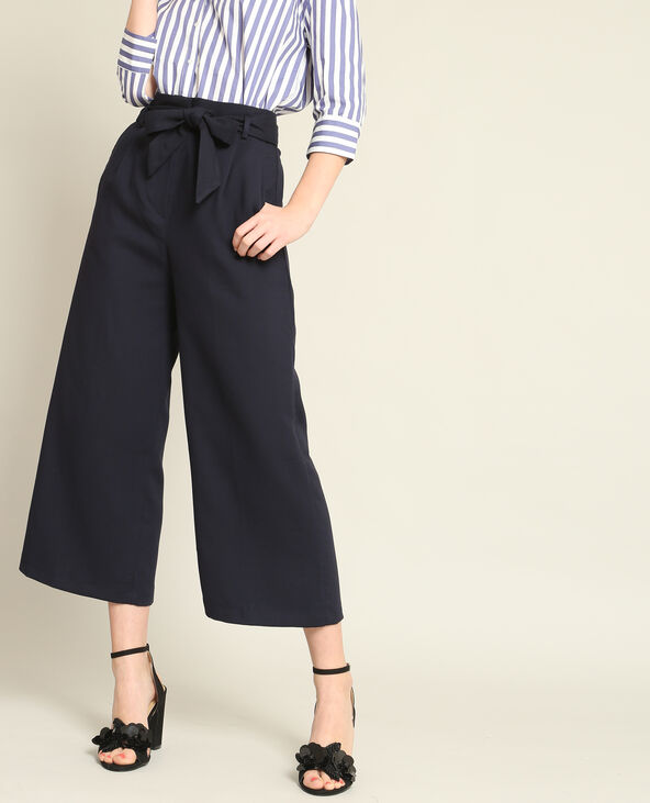 Pantalon large 7/8ème bleu femme