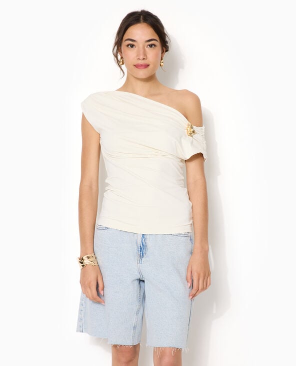 Top sans manches avec effet drapé et détail bijou écru - Pimkie