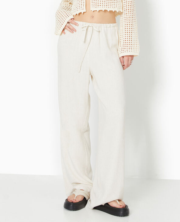Pantalon droit et large avec taille élastiquée blanc - Pimkie