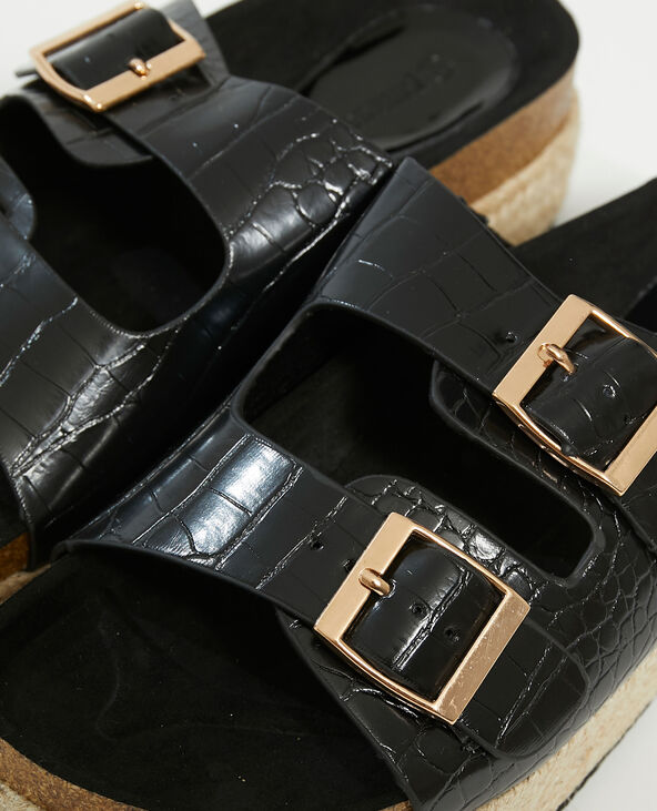 Mules compensées croco noir - Pimkie