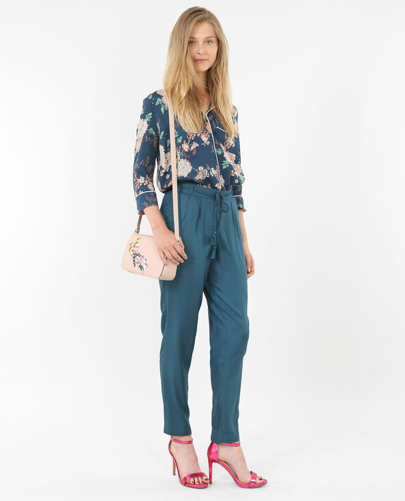 Chemise style pyjama satinée bleu foncé - Pimkie