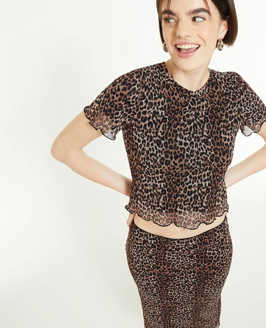 Top court en tulle motif léopard beige - Pimkie
