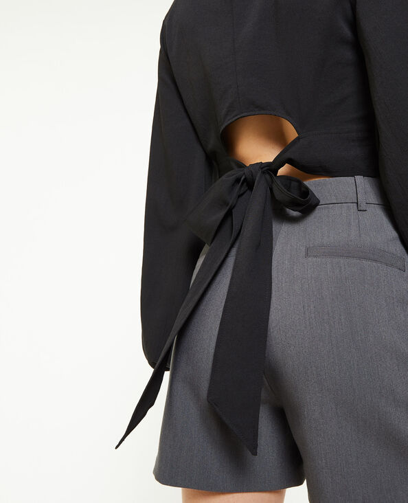 Blouse courte avec nœud dos noir - Pimkie