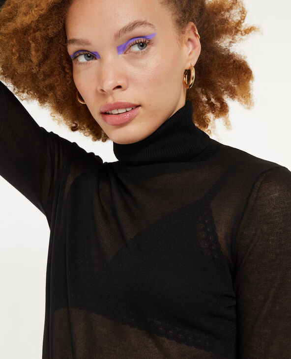 Pull fin col roulé en maille transparente noir - Pimkie