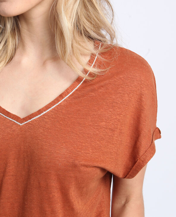 T-shirt col V marron - Pimkie