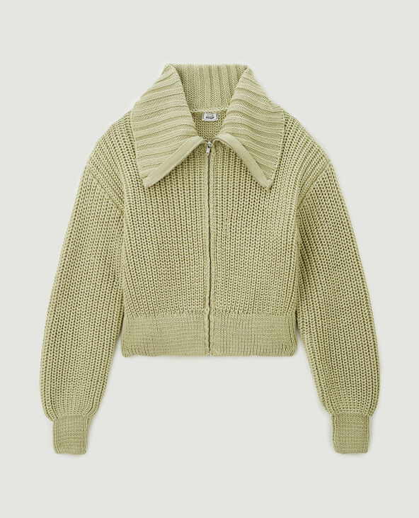 Gilet zippé en grosse maille vert kaki - Pimkie