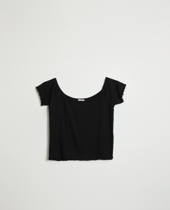T-shirt roulotté et côtelé noir - Pimkie