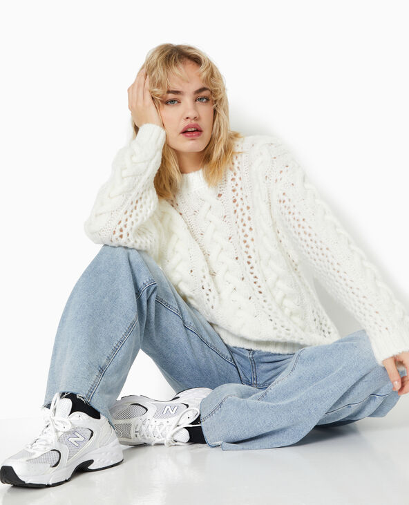 Pull en maille ajourée et torsadée blanc - Pimkie