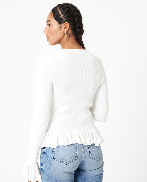 Gilet en fine maille côtelée avec volants blanc - Pimkie