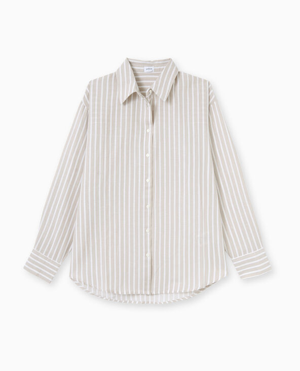 Chemise oversize avec lin motif rayures beige - Pimkie