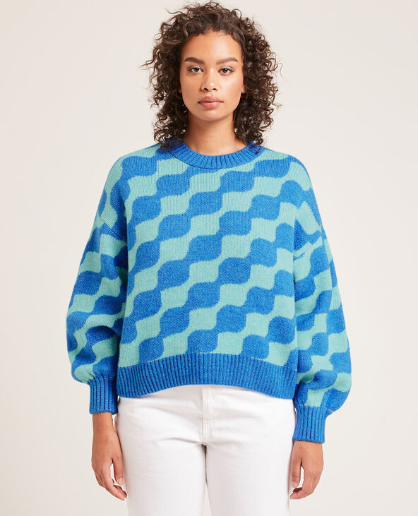 Pull col rond manches ballons bleu électrique - Pimkie