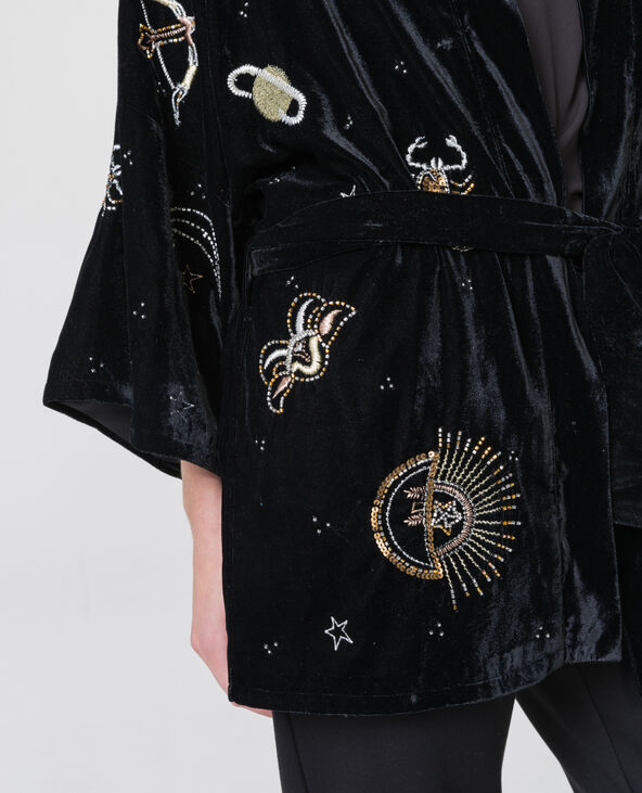 Kimono velours imprimé noir - Pimkie