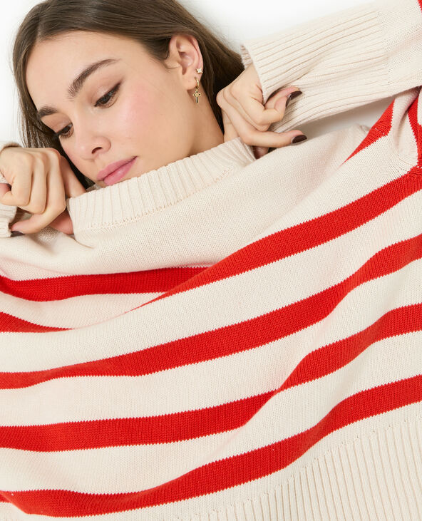 Pull oversize rayé avec grands bord-côtes blanc - Pimkie