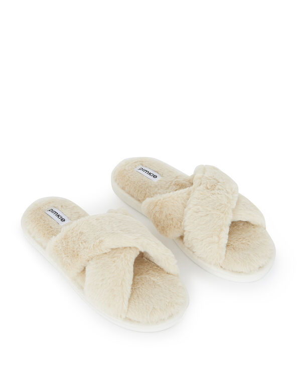 Paire de chaussons fourrure brides croisées beige - Pimkie