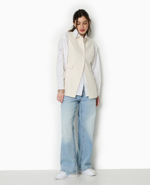 Chemise avec manches broderie anglaise blanc - Pimkie