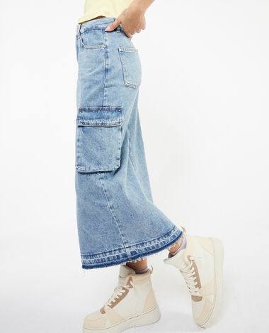 Jupe longue en jean avec poches cuisse bleu - Pimkie